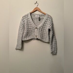 Zara Light Gray Open-Knit Cardigan